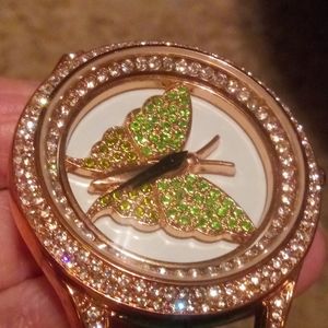 Genoa 3 row crystal bling moving butterfly watch